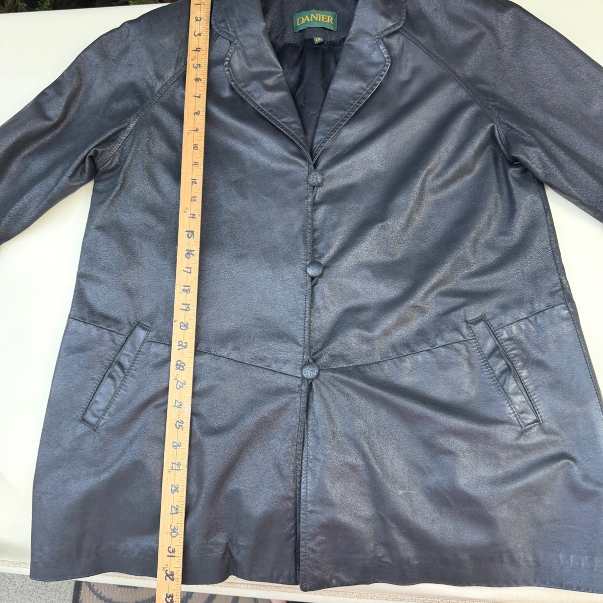 Vintage Danier Black Leather Car Coat | L — view 11