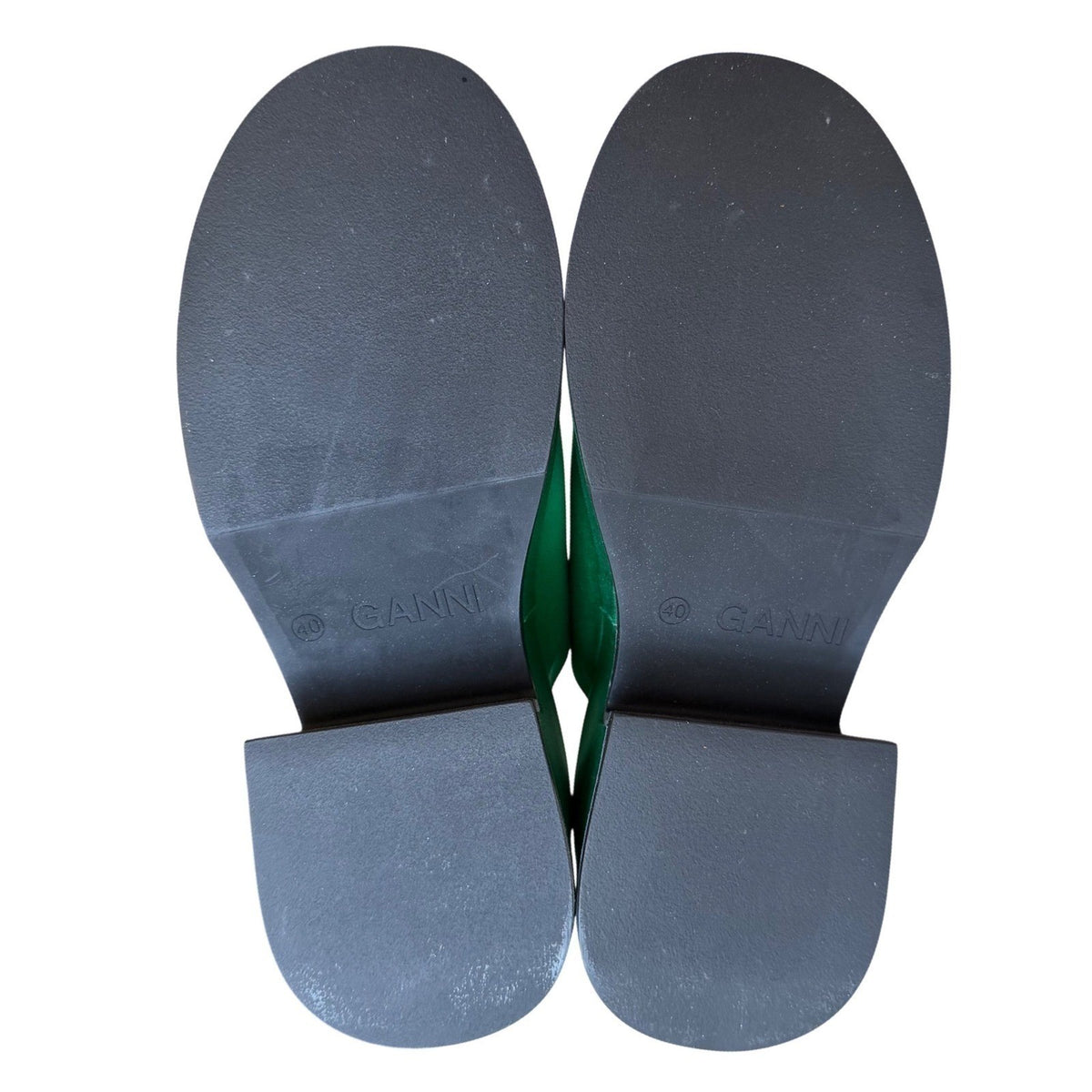 GANNI Platform Mule Slide Sandal Green Satin Block Heel Scandi Maximalist 40