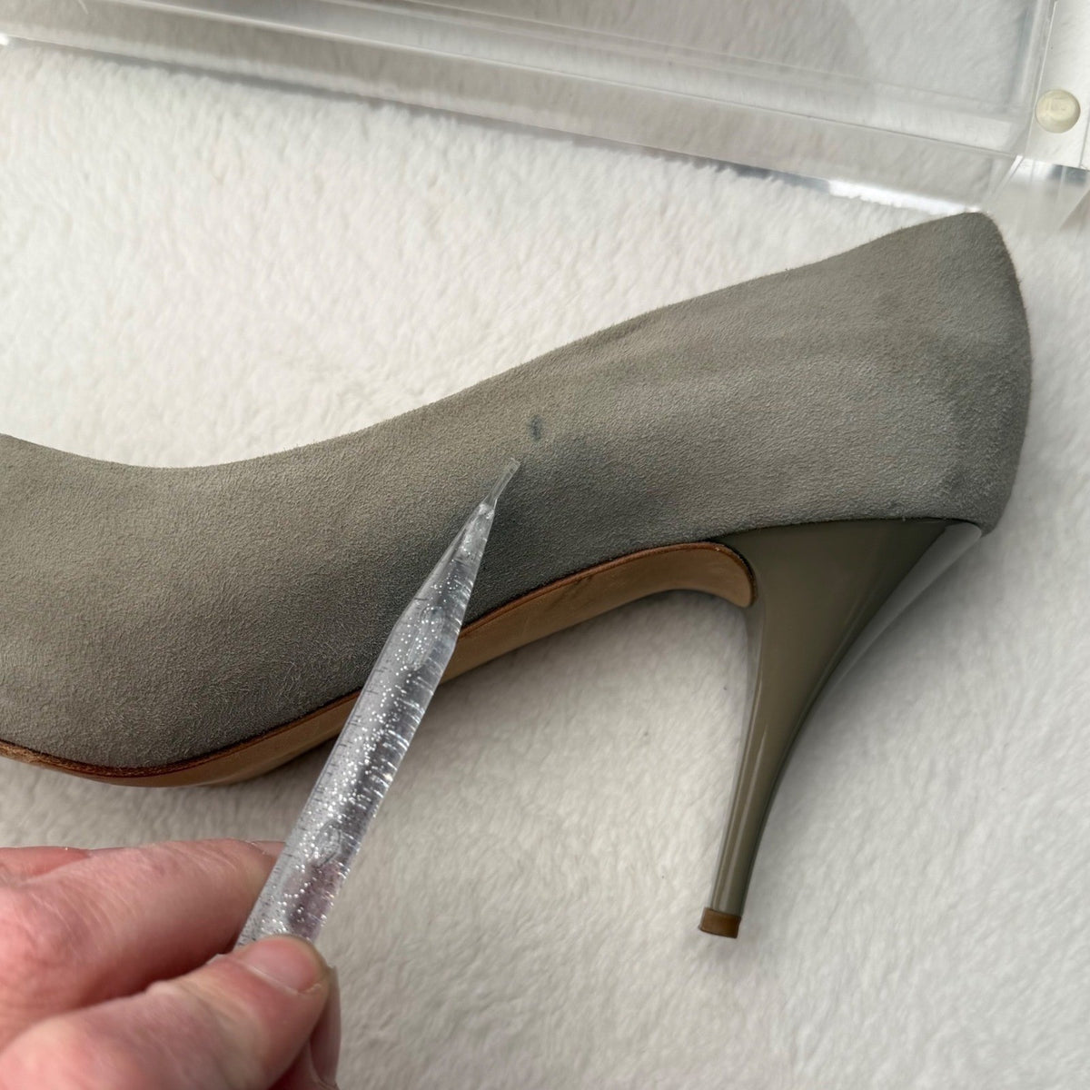 Giuseppe Zanotti Peep Toe Heels Genuine Leather Ruched Grey Suede Old Money 7.5