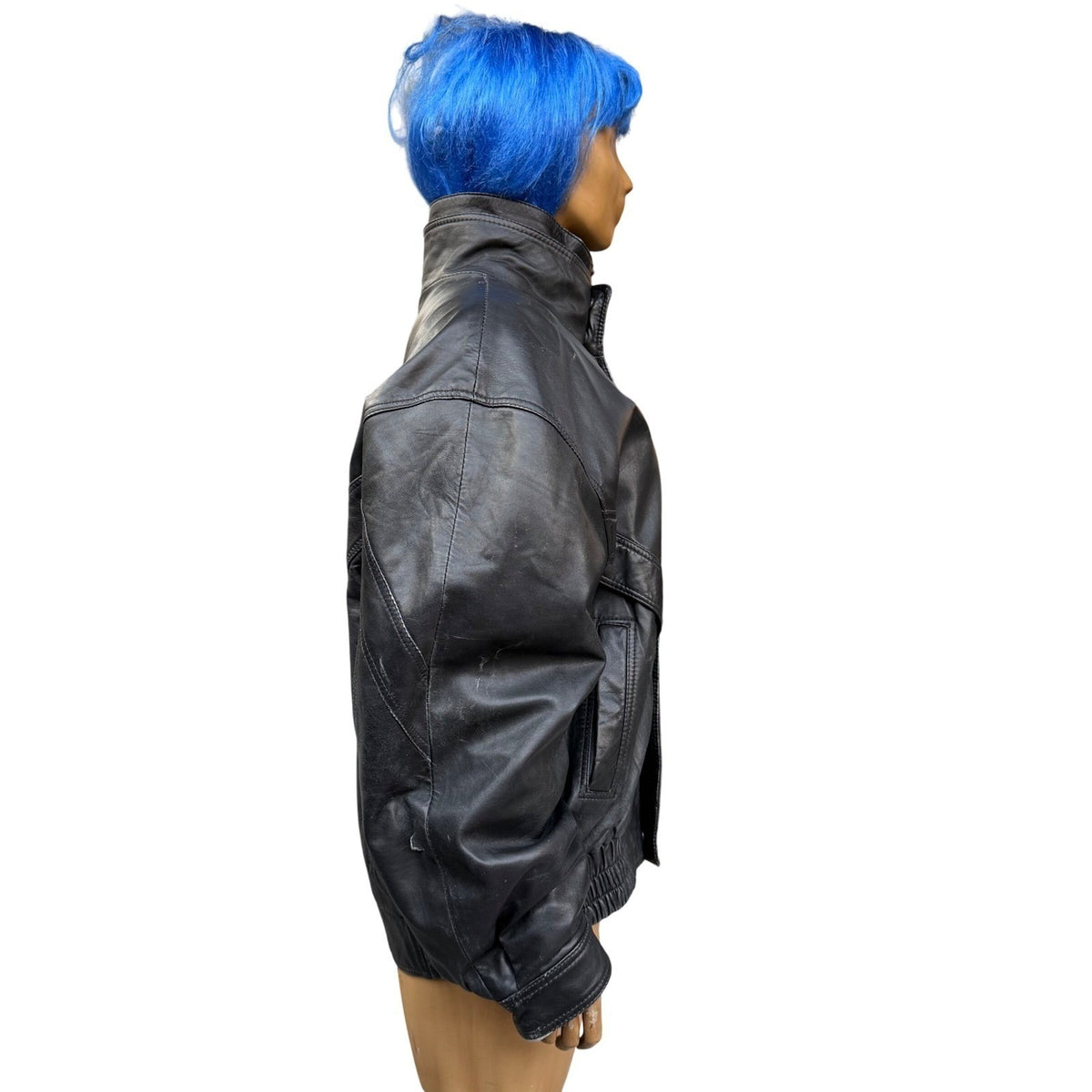 Vintage Massimo Leather Bomber Jacket Black Model Off Duty Grunge Indie Sleaze L