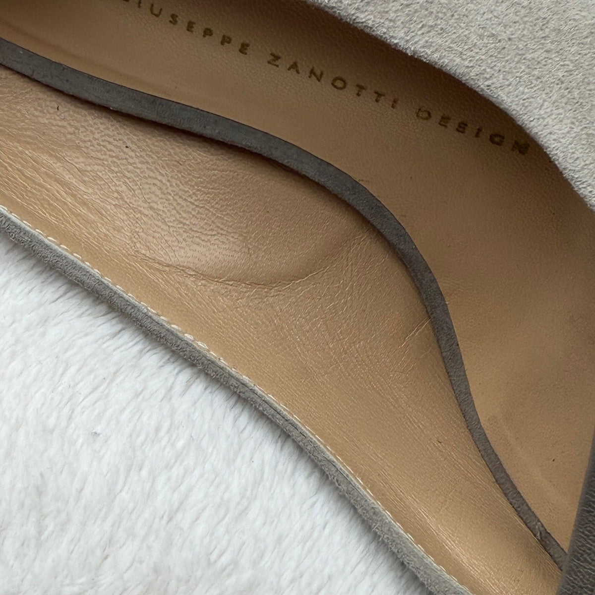 Giuseppe Zanotti Peep Toe Heels Genuine Leather Ruched Grey Suede Old Money 7.5
