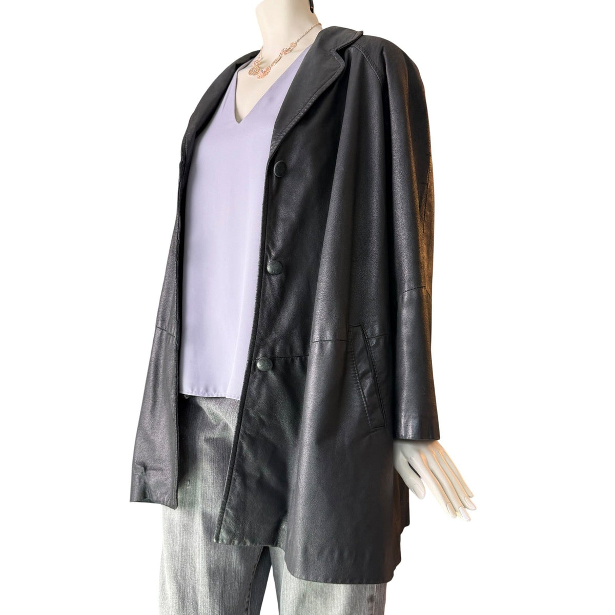 Vintage Danier Black Leather Car Coat | L — view 3