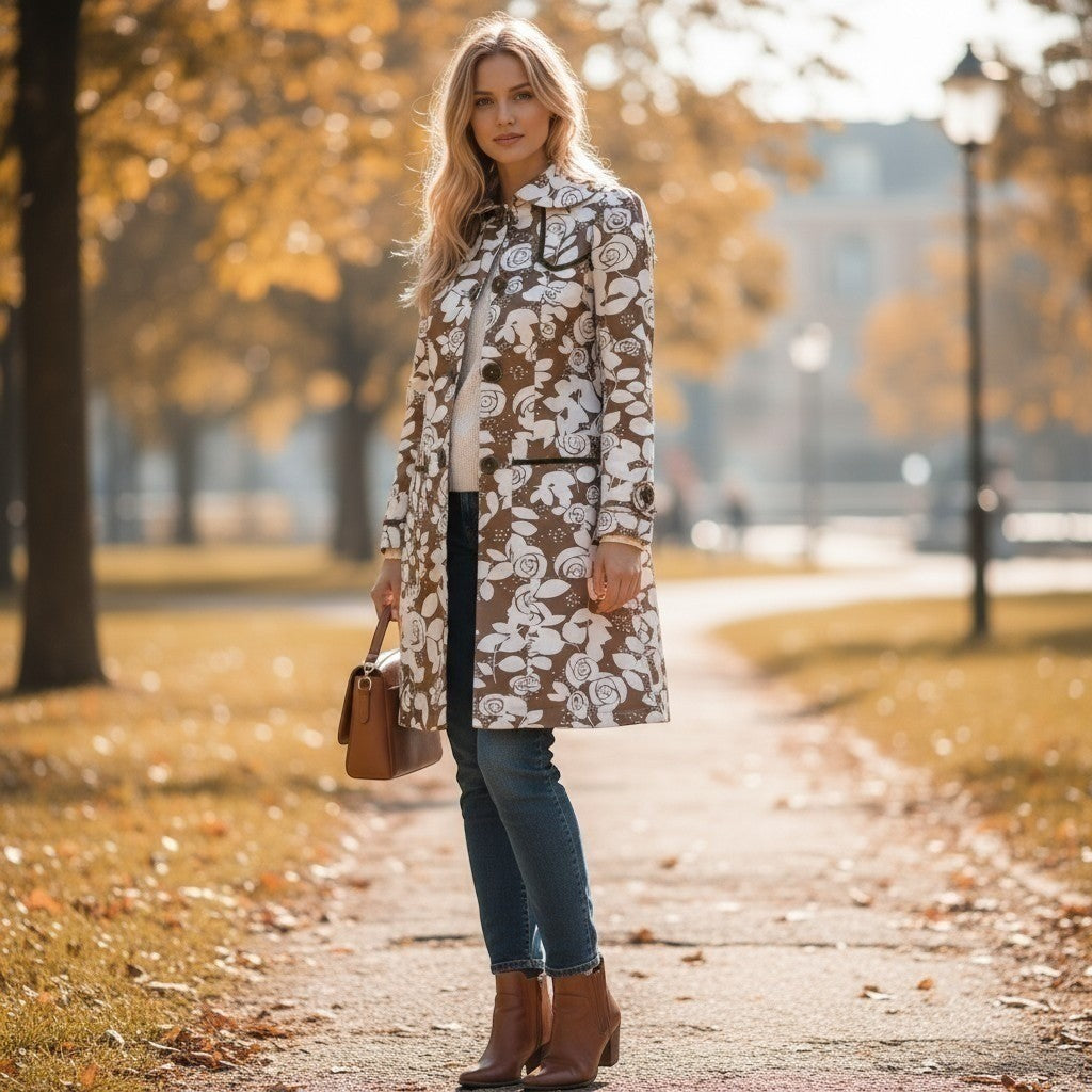 James Coviello Floral Velvet Trim Coat | 38 — view 2