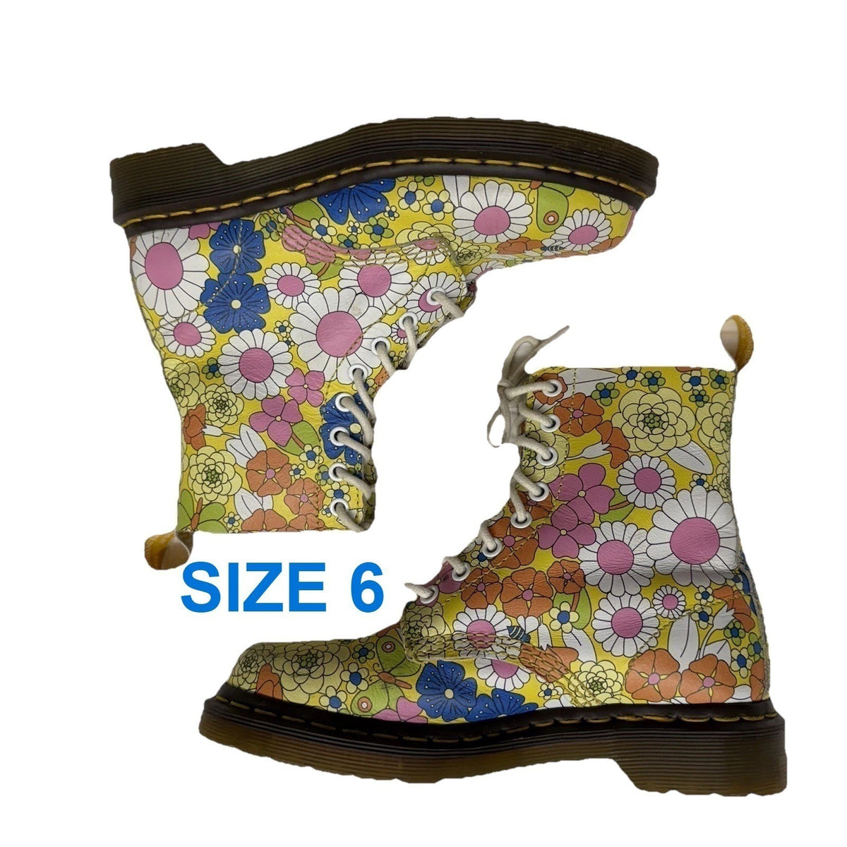 Doc Martens 1460 Pascal Daisy Floral Print Combat Boots Leather Fairy Grunge W6