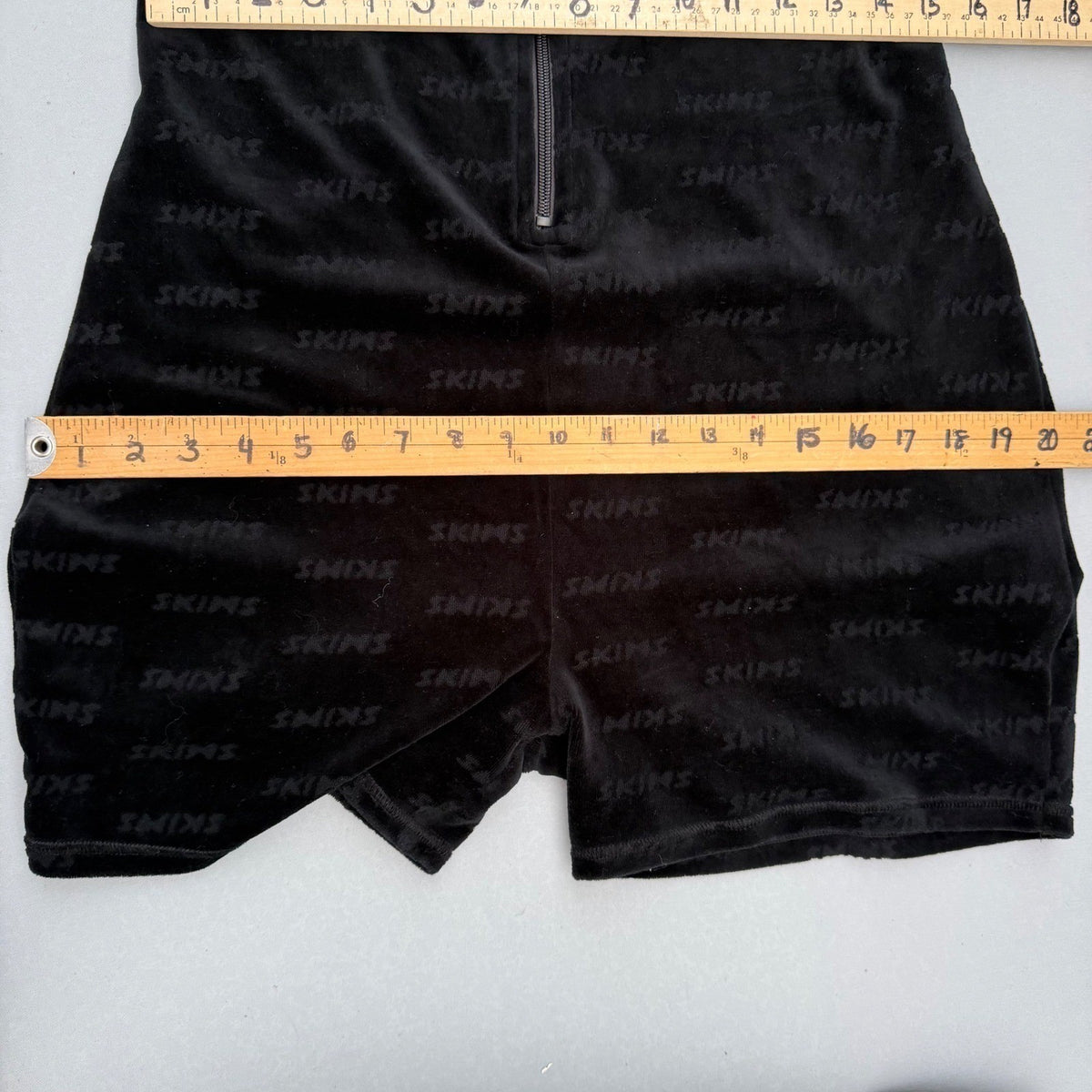 SKIMS Black Monogram Velour Zip Romper | XL — view 13