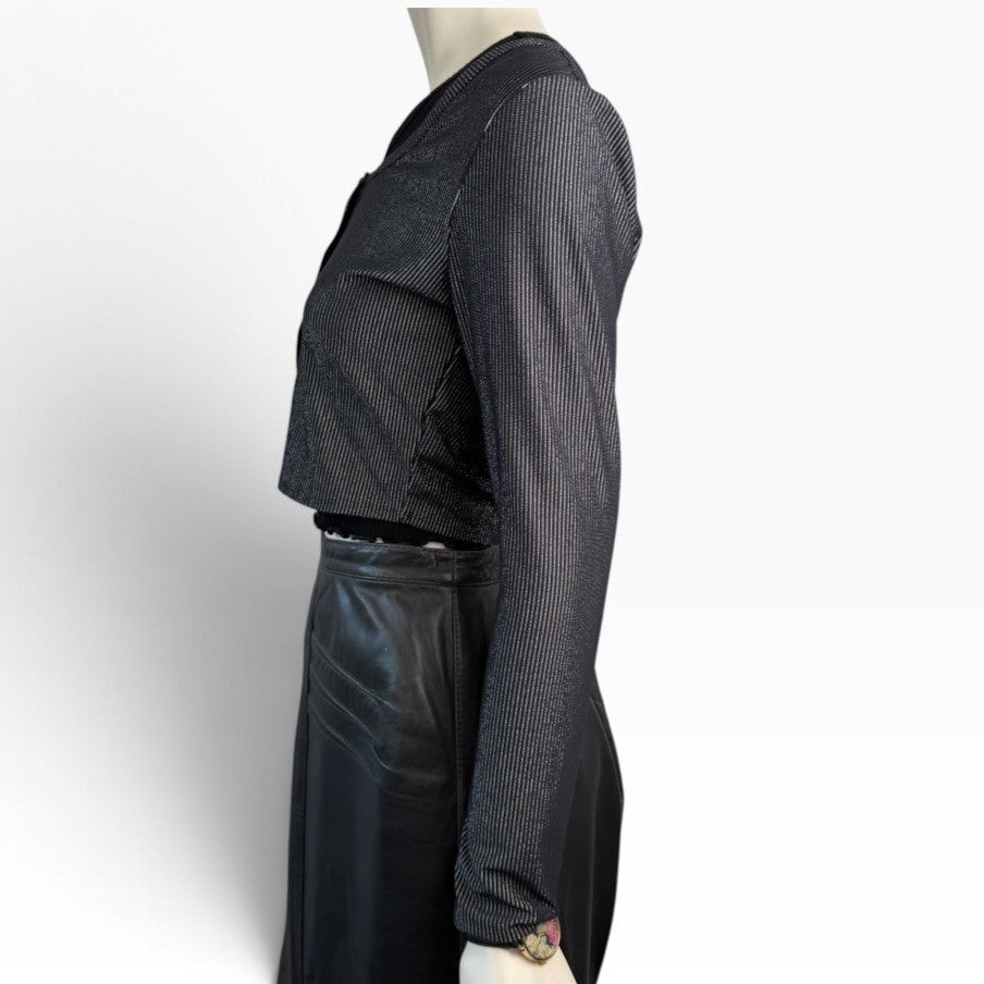 Carbon38 Black Silver Metallic Cropped Cardigan | M — view 2