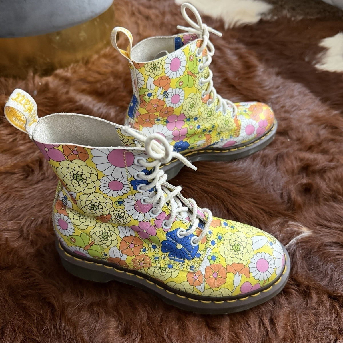 Doc Martens 1460 Pascal Daisy Floral Print Combat Boots Leather Fairy Grunge W6