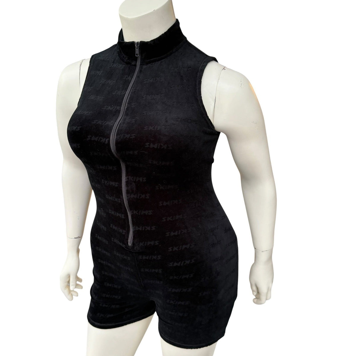 SKIMS Black Monogram Velour Zip Romper | XL — view 2