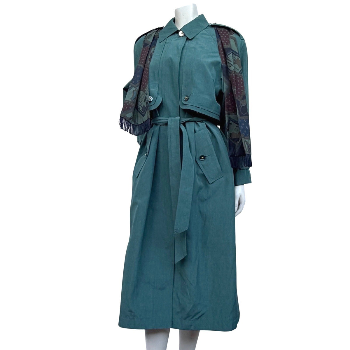 Vintage VIPetites Teal Trench Coat & Scarf | 11/12 — view 1