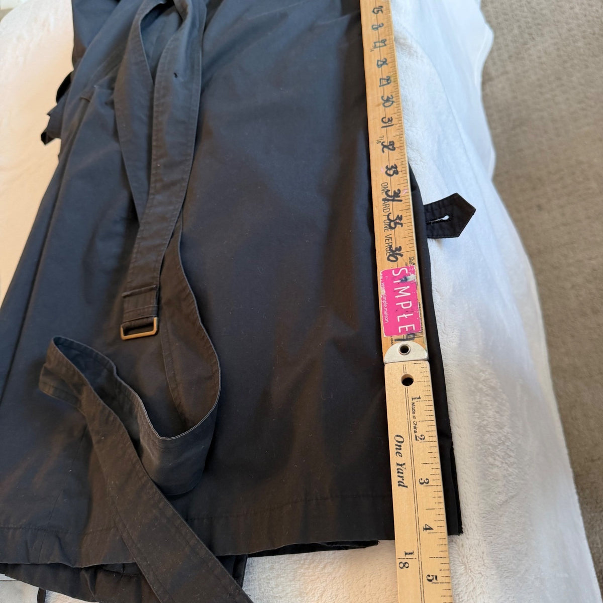 Vintage Moores Black Belted Trench Coat | 38L — view 12