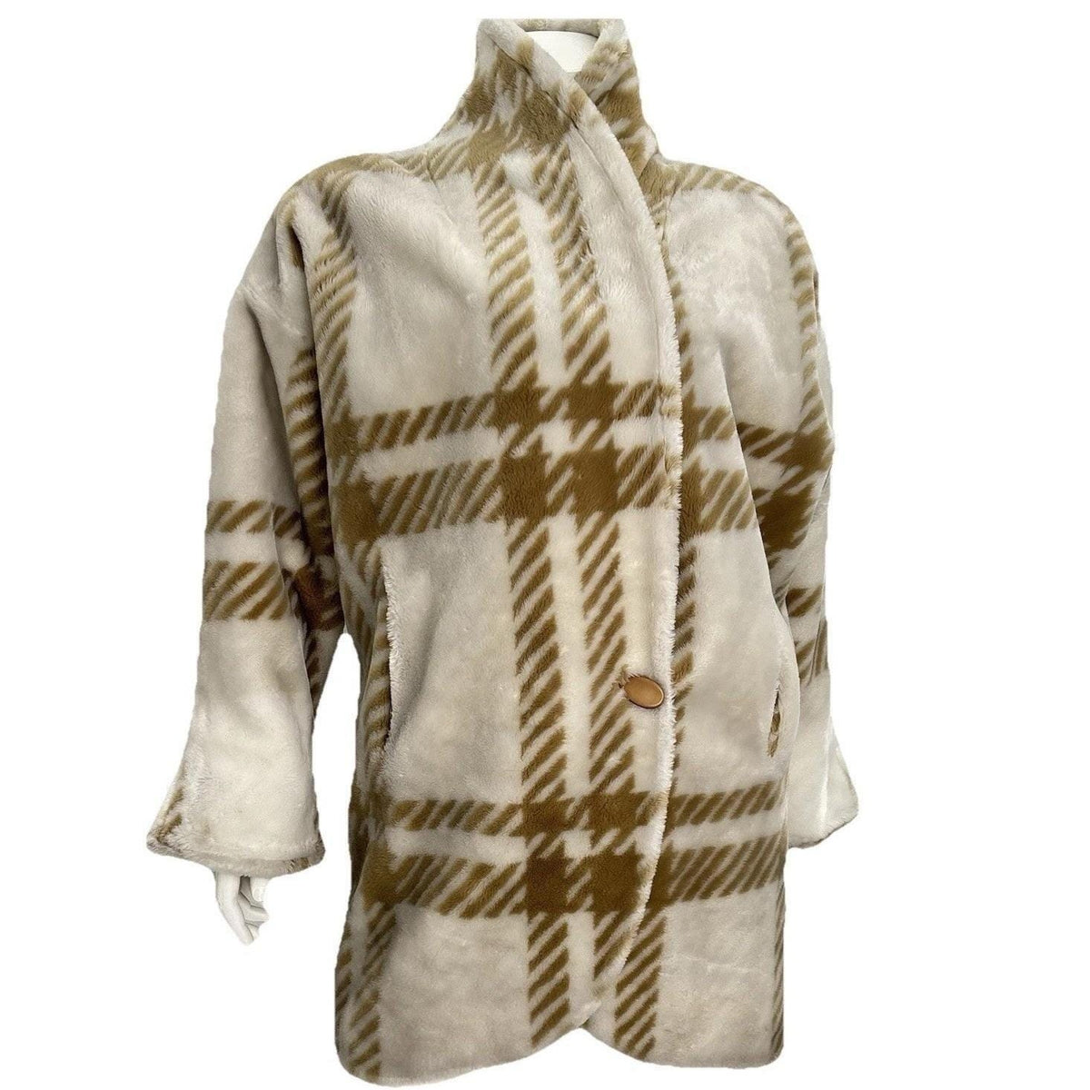 Vintage Donnybrook Plaid Faux Fur Cocoon Coat | L — view 11