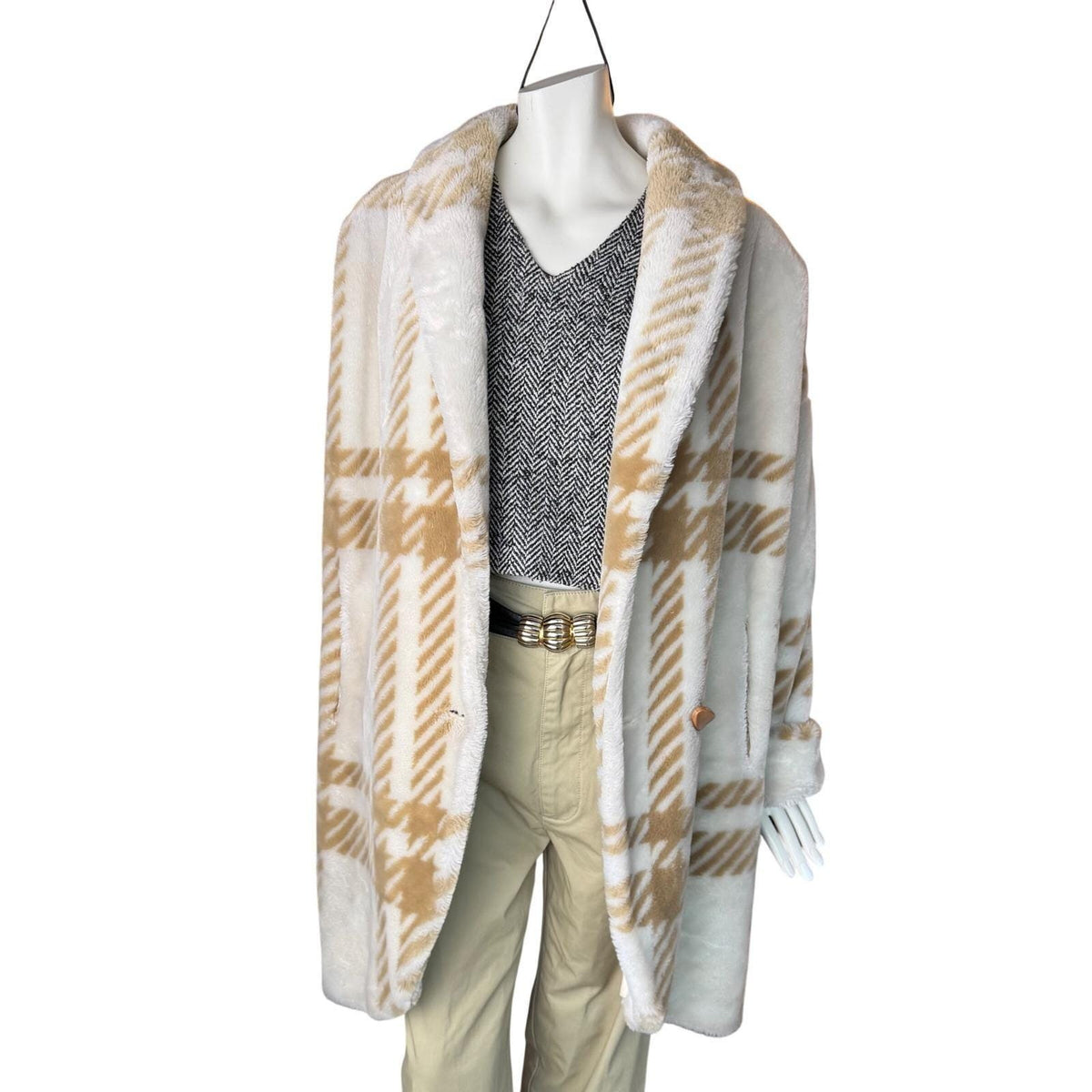 Vintage Donnybrook Plaid Faux Fur Cocoon Coat | L — view 10