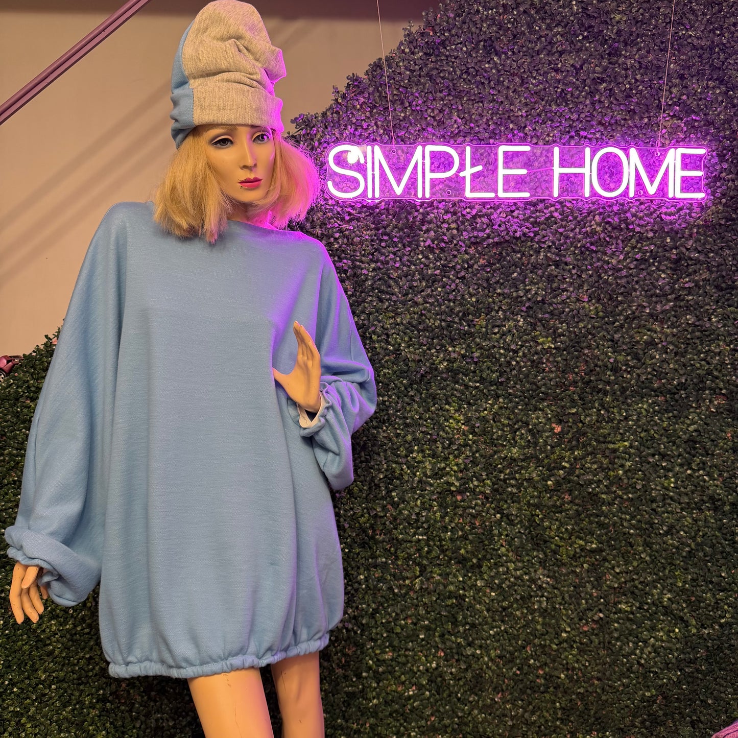 Simpłe Slouchy Sweattop blue oversized handmade knit SIMPŁE MAISON Vernon BC