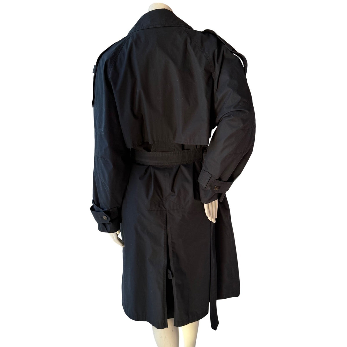Vintage Moores Black Belted Trench Coat | 38L — view 4