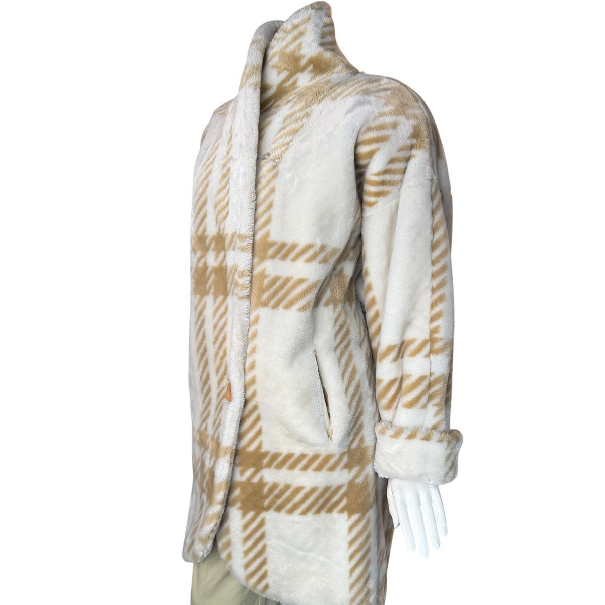 Vintage Donnybrook Plaid Faux Fur Cocoon Coat | L — view 3
