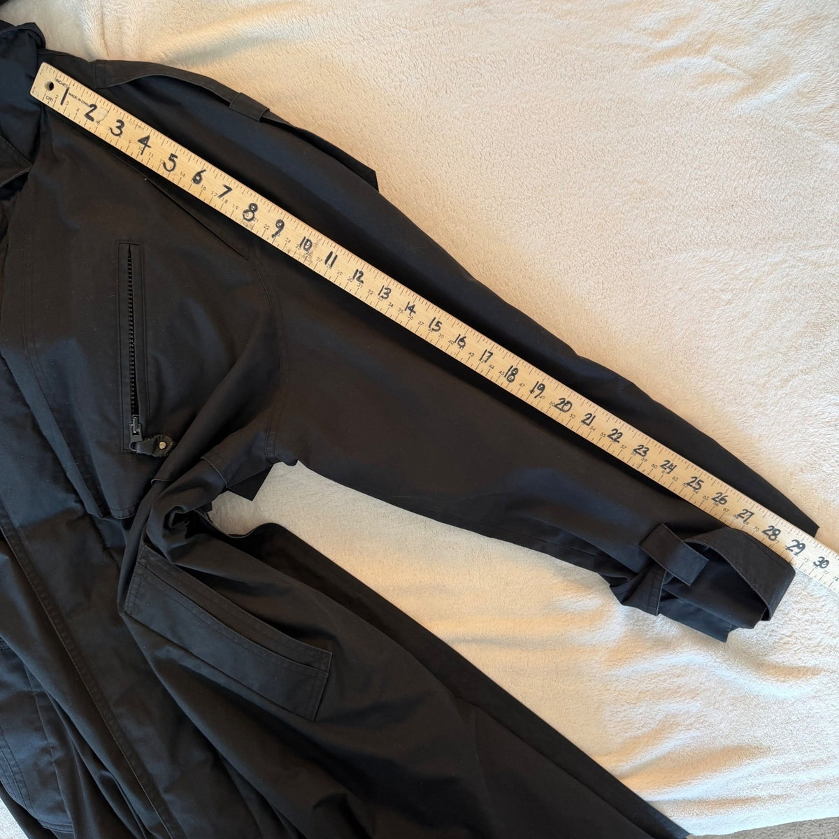 Vintage Moores Black Belted Trench Coat | 38L — view 6