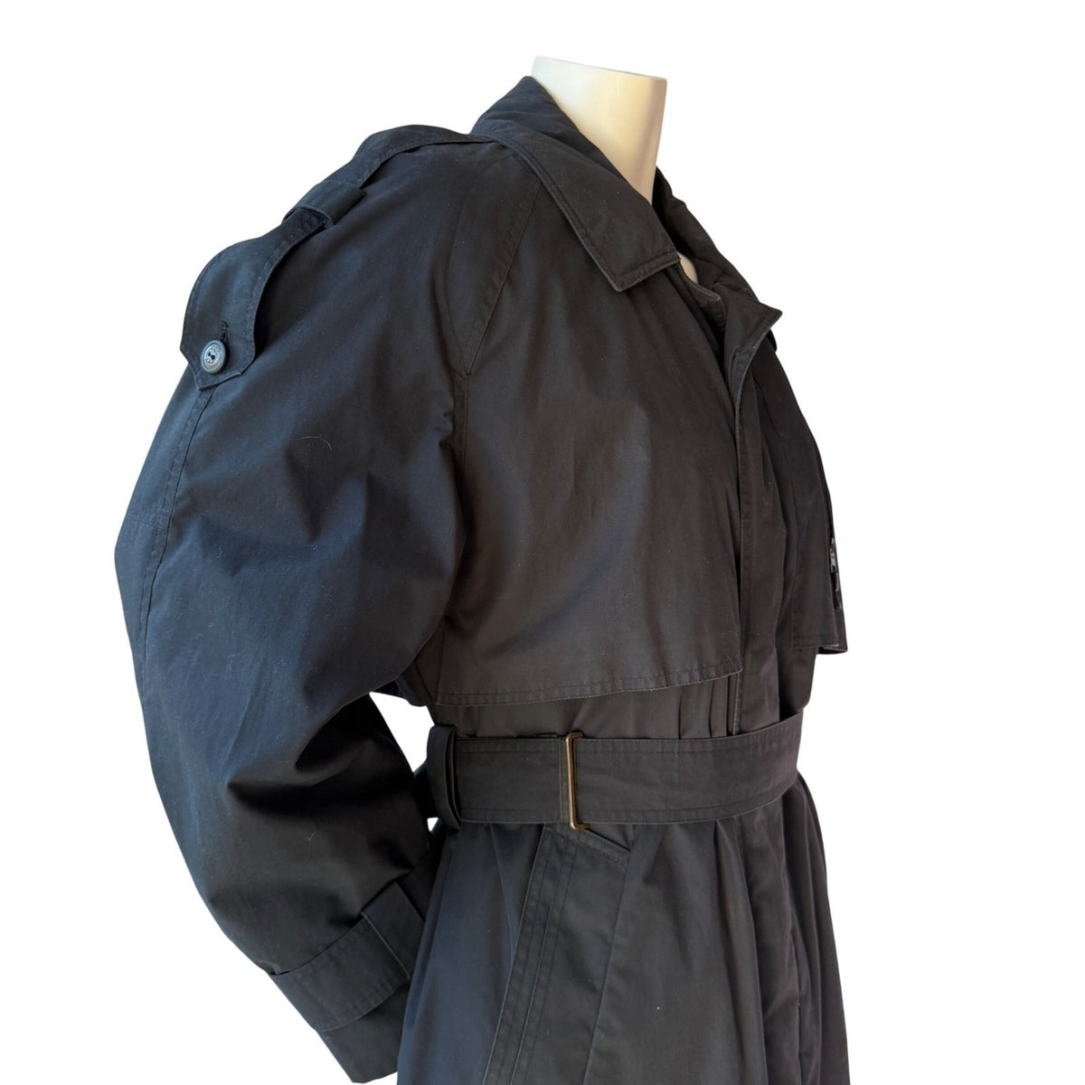 Vintage Moores Black Belted Trench Coat | 38L — view 3