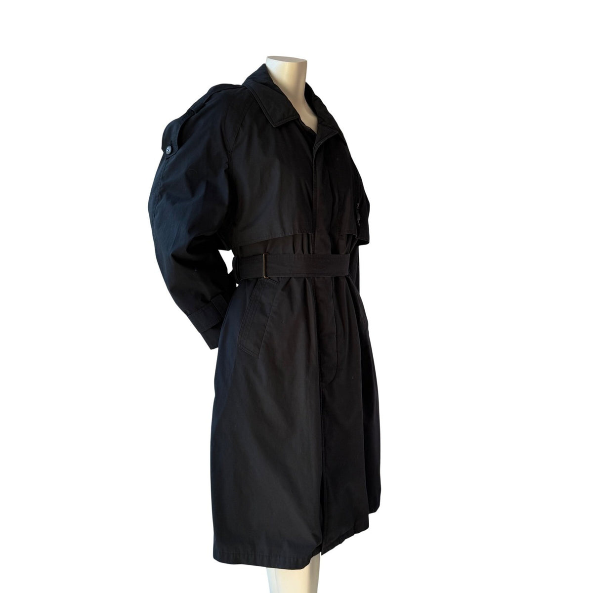 Vintage Moores Black Belted Trench Coat | 38L — view 2