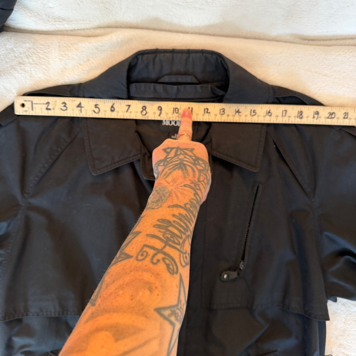 Vintage Moores Black Belted Trench Coat | 38L — view 7