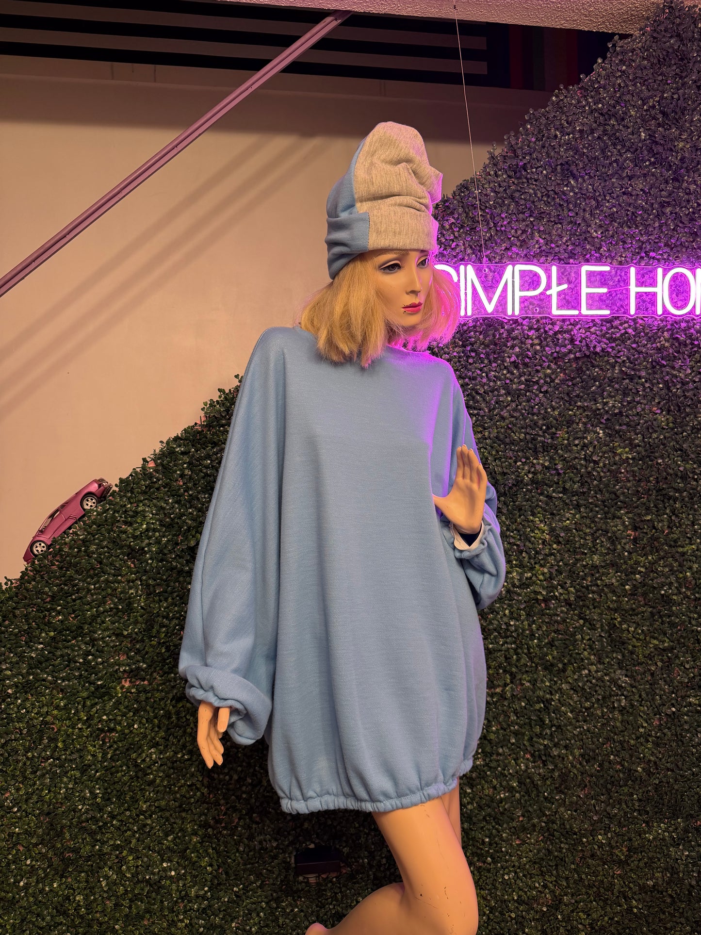 Simpłe Slouchy Sweattop blue oversized front view handmade Canadian streetwear