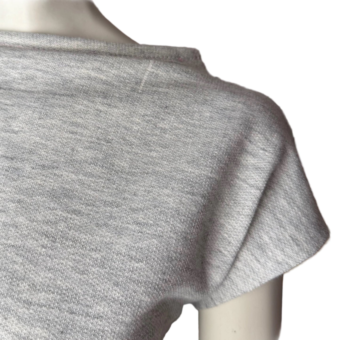 Grey cowl neck crop top short sleeve handmade in Canada sustainable knit fashion