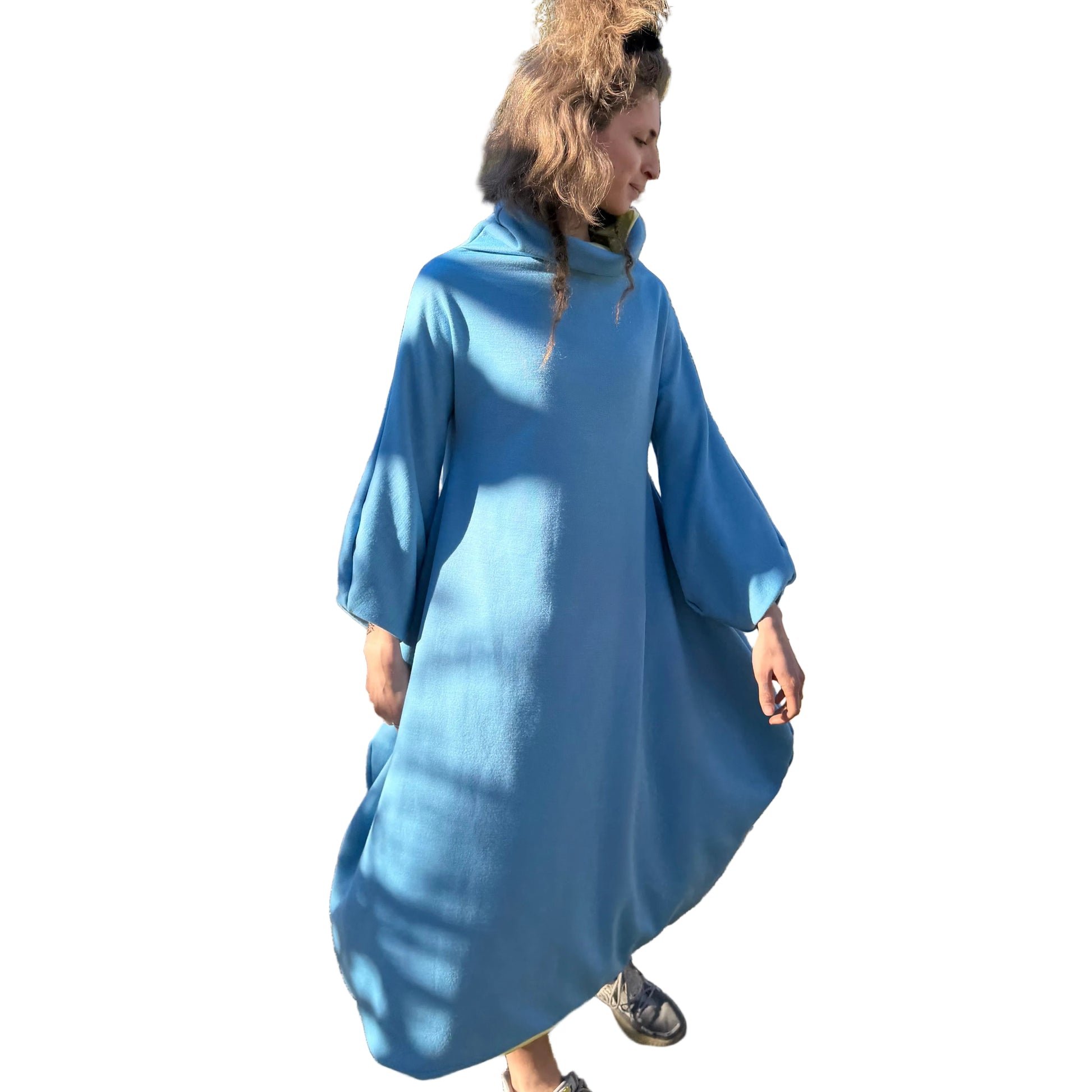Simpłe Reversible Dress reversed — blue and grey two tone handmade sustainable knit dress made to order