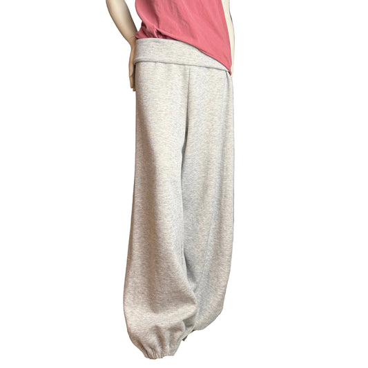 Simpłe Cloud Pants in grey — handmade balloon joggers with wide fold-over waistband by SIMPŁE MAISON