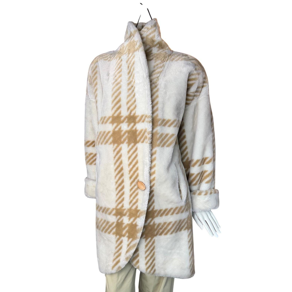 Vintage Donnybrook Plaid Faux Fur Cocoon Coat | L — view 4