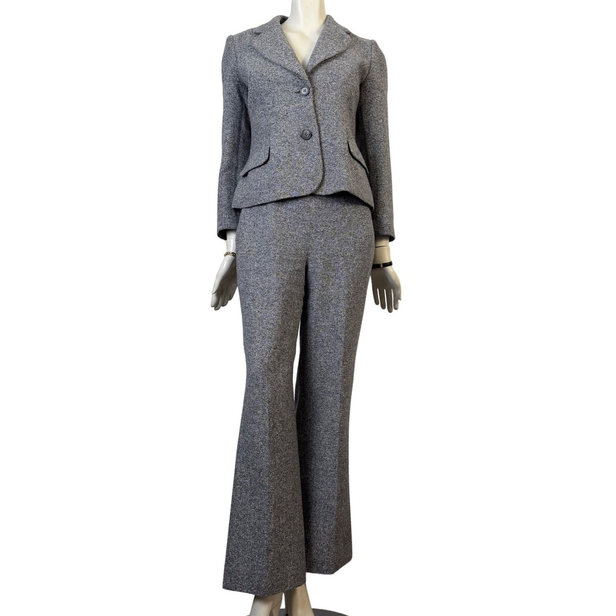 Vintage Précis Petite Grey Tweed Trouser Suit | 8P — view 1