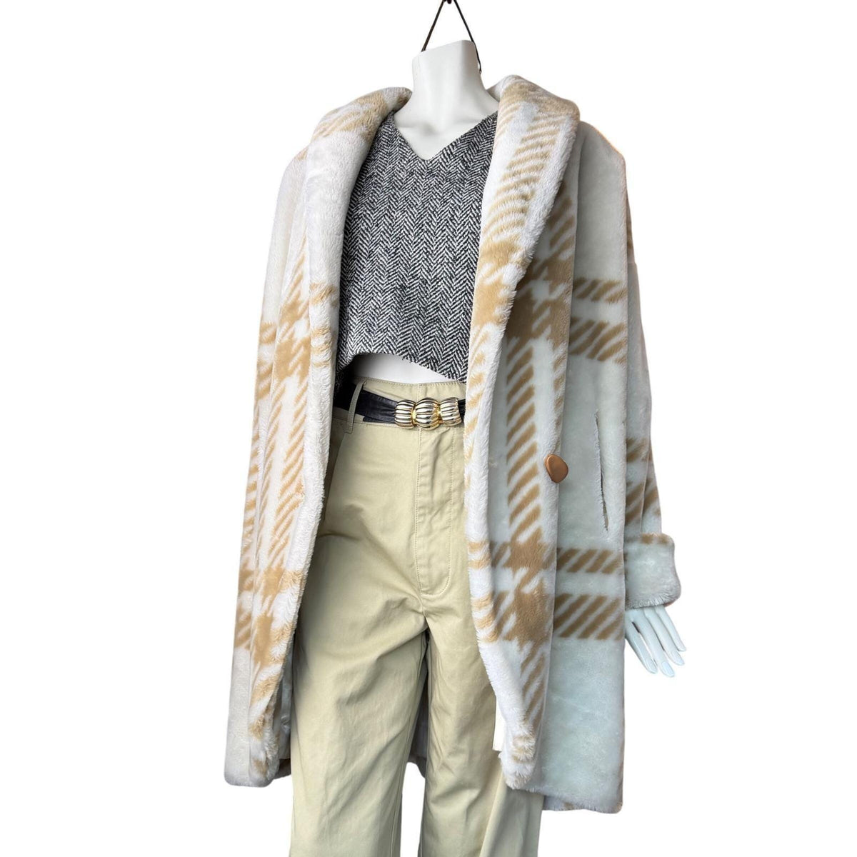 Vintage Donnybrook Plaid Faux Fur Cocoon Coat | L — view 1