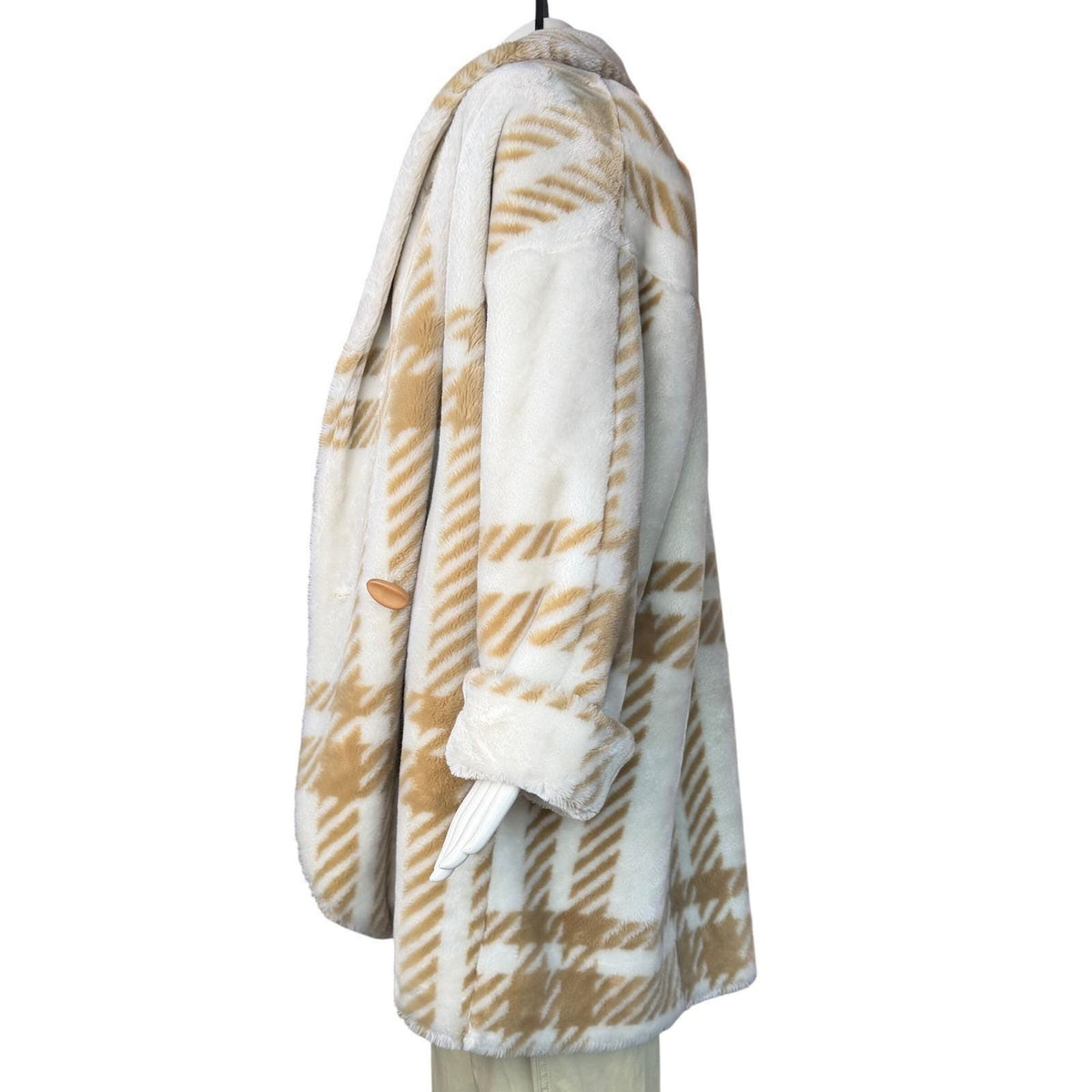 Vintage Donnybrook Plaid Faux Fur Cocoon Coat | L — view 2