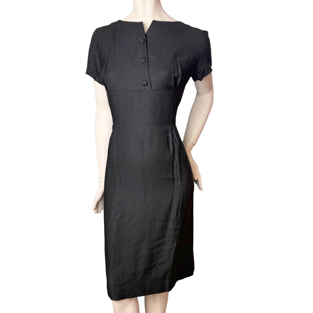 Vintage Handmade Black Button Detail Sheath Dress | S/M — view 1