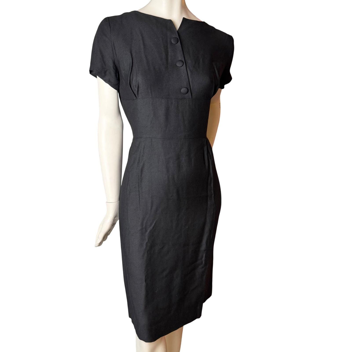 Vintage Handmade Black Button Detail Sheath Dress | S/M — view 2