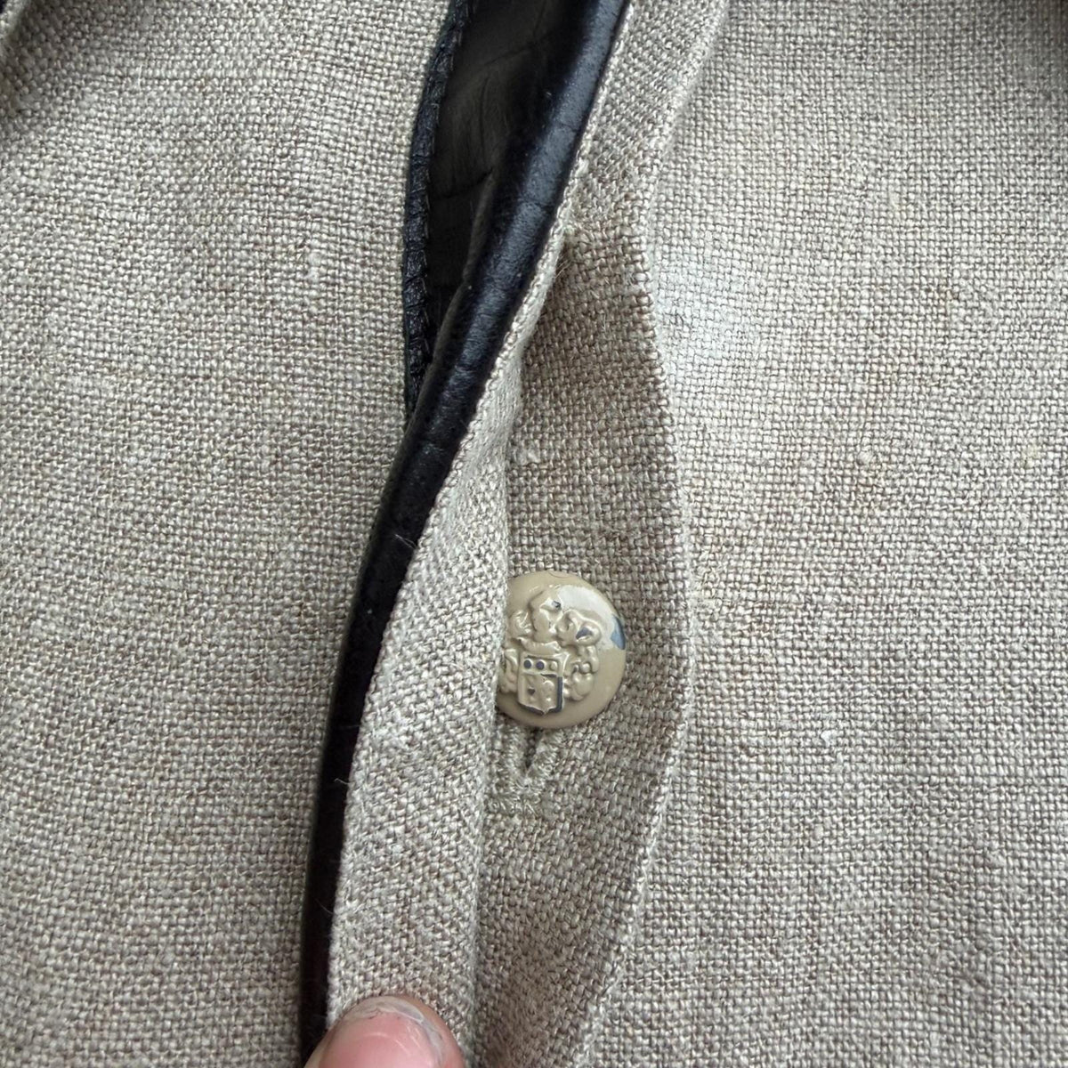Valentino Roma Vintage 90's Beige 100% Linen Jacket Leather Trim Viscose Lined