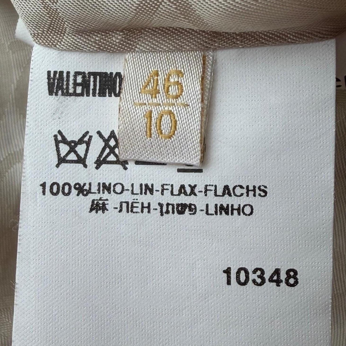 Valentino Roma Vintage 90's Beige 100% Linen Jacket Leather Trim Viscose Lined
