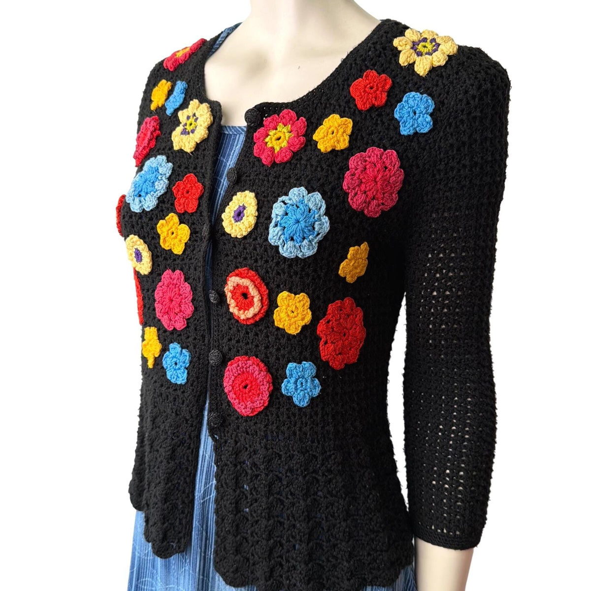 Vintage Handmade Floral Crochet Cardigan | S — view 2