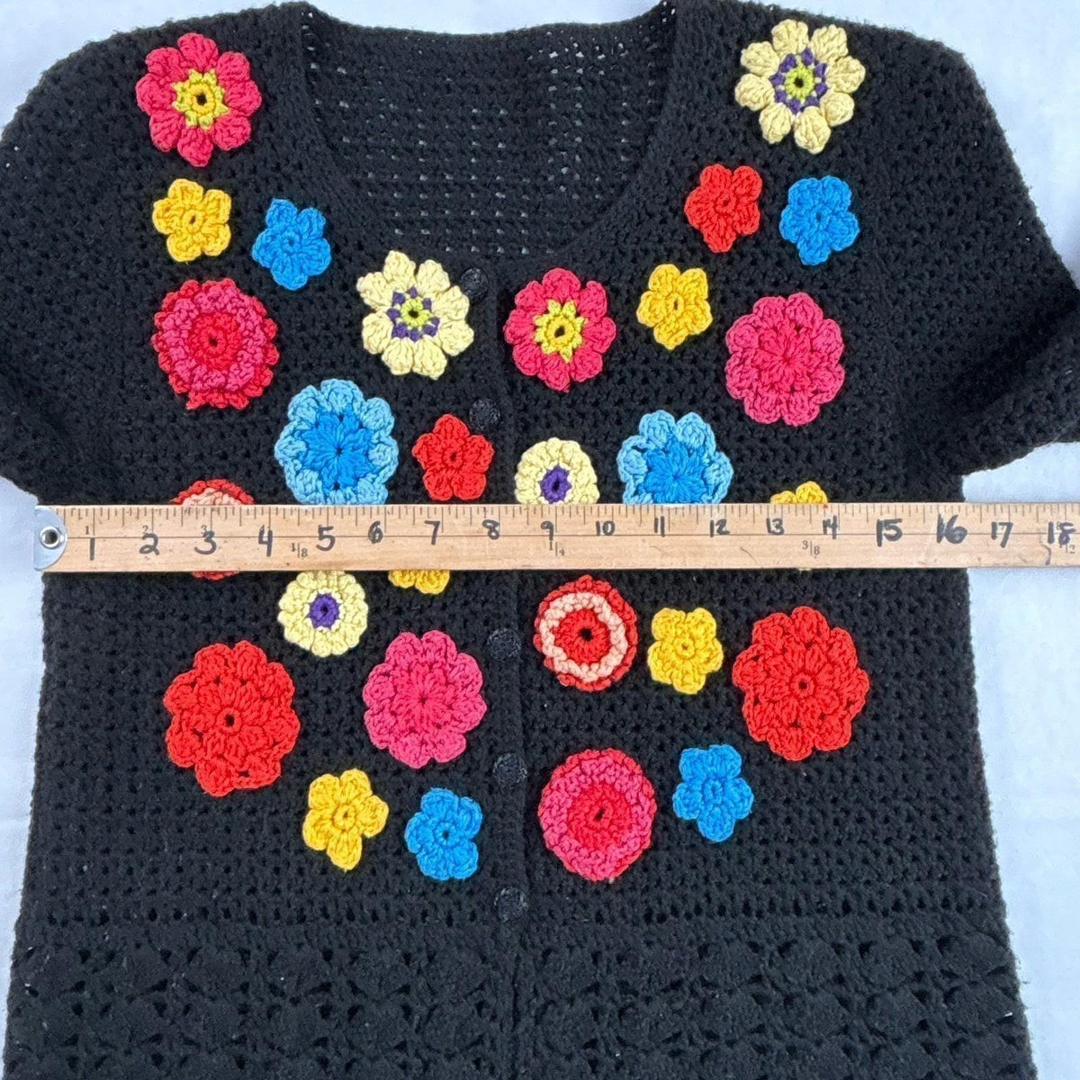 Vintage Handmade Floral Crochet Cardigan | S — view 5