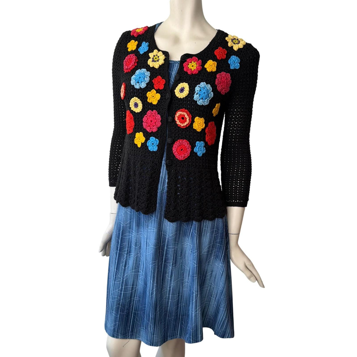 Vintage Handmade Floral Crochet Cardigan | S — view 10