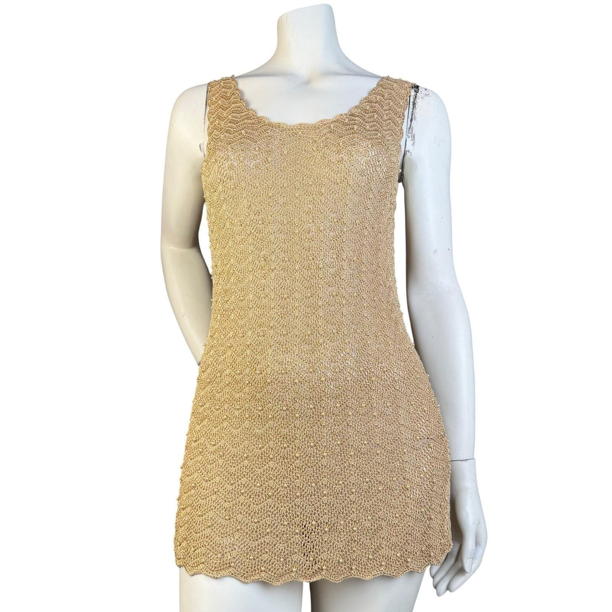 Vintage Kroshetta Gold Pearl-Detail Crochet Tunic | L — view 3