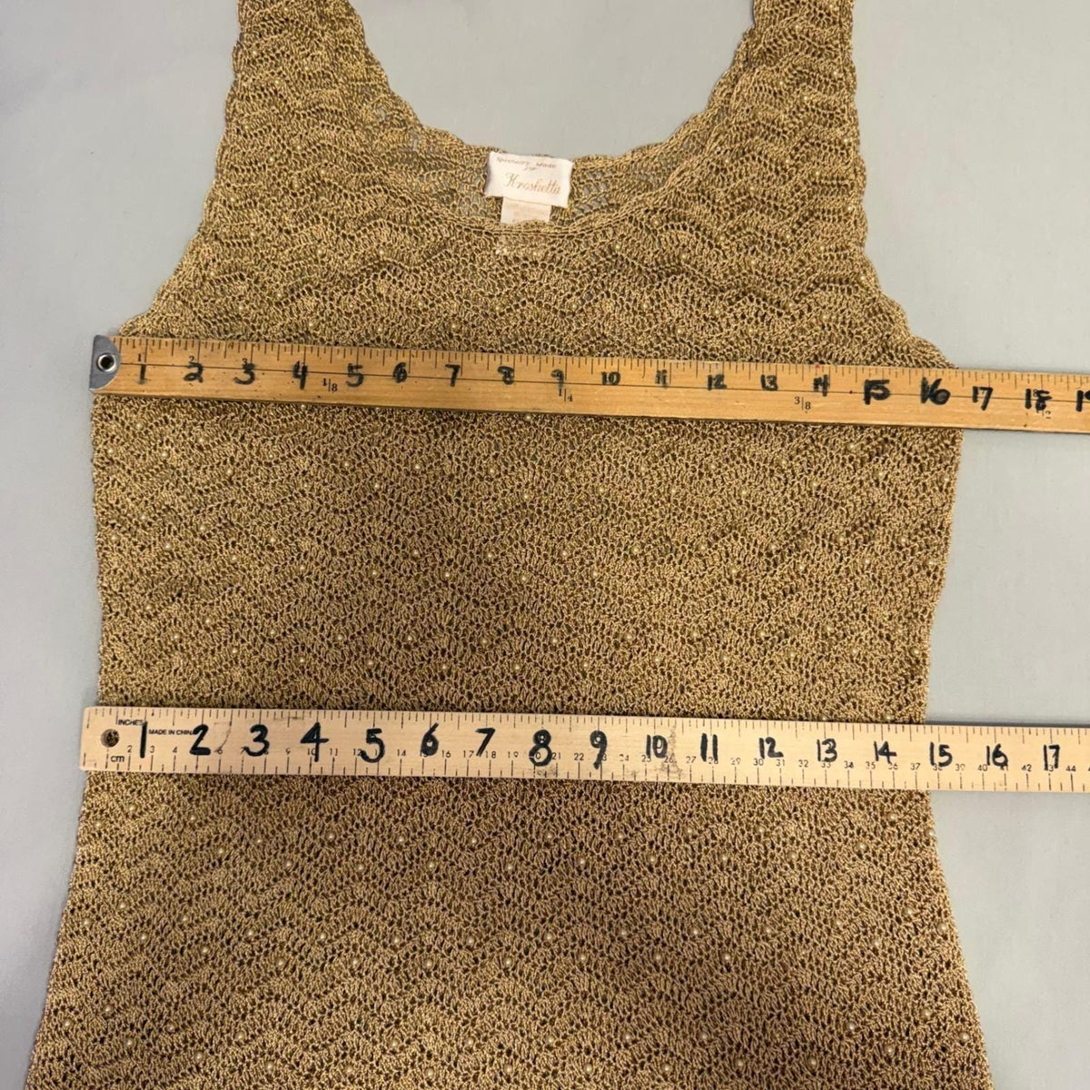 Vintage Kroshetta Gold Pearl-Detail Crochet Tunic | L — view 5