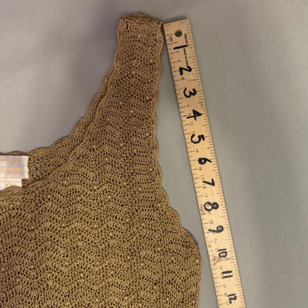Vintage Kroshetta Gold Pearl-Detail Crochet Tunic | L — view 7