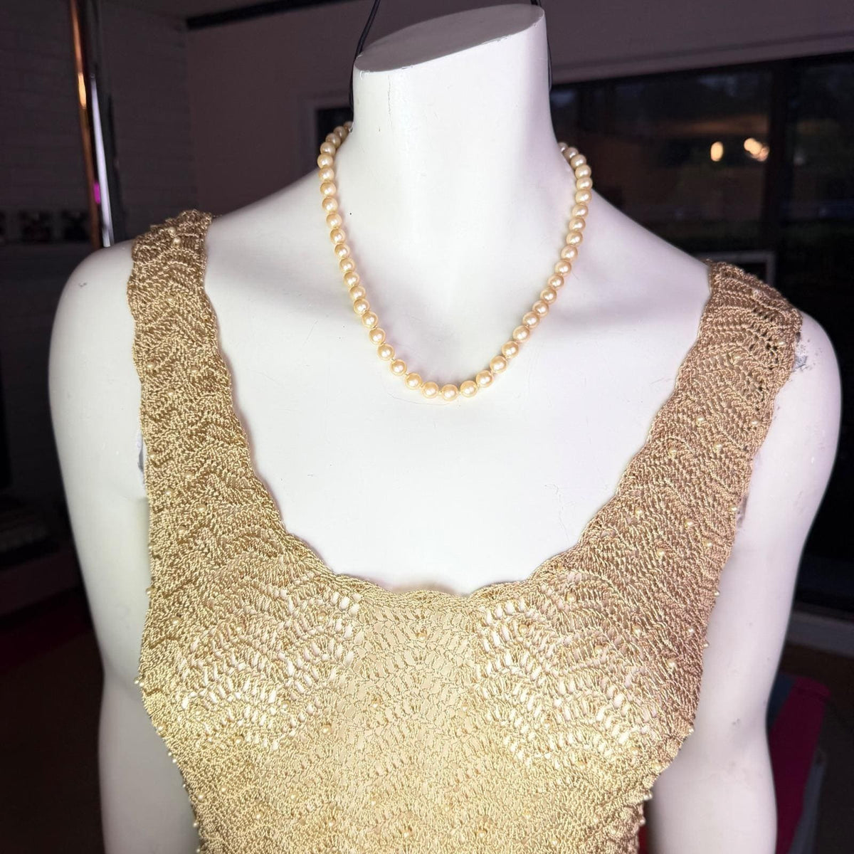 Vintage Kroshetta Gold Pearl-Detail Crochet Tunic | L — view 10
