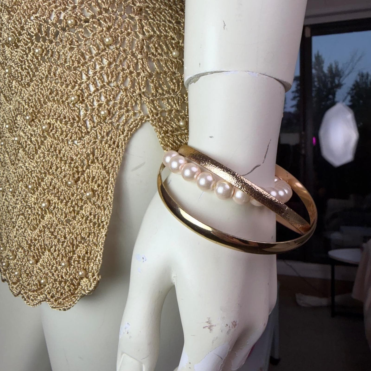 Vintage Kroshetta Gold Pearl-Detail Crochet Tunic | L — view 11