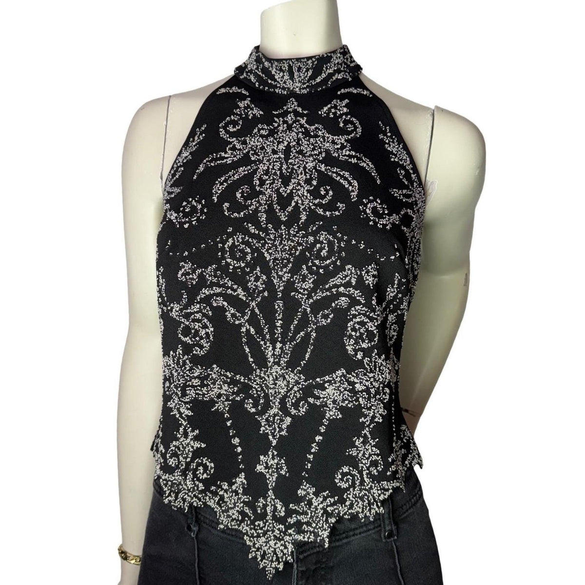 Vintage Ribkoff Trends Black Silver Beaded Halter | 10 — view 1
