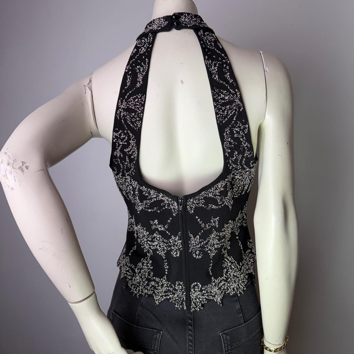 Vintage Ribkoff Trends Black Silver Beaded Halter | 10 — view 2