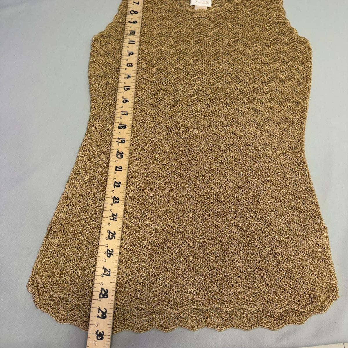 Vintage Kroshetta Gold Pearl-Detail Crochet Tunic | L — view 6