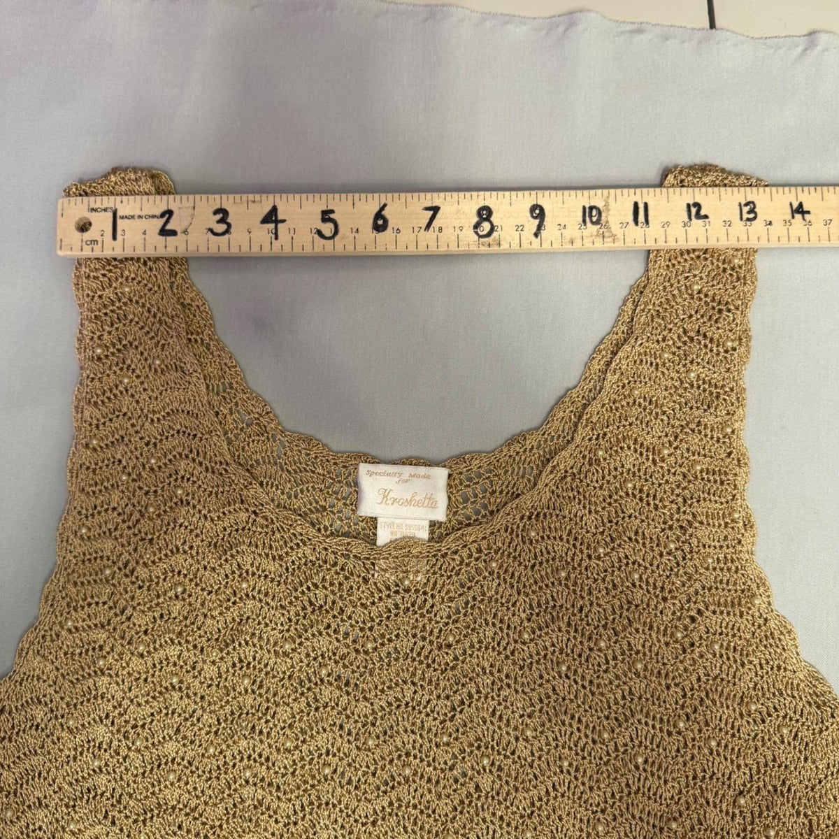 Vintage Kroshetta Gold Pearl-Detail Crochet Tunic | L — view 8