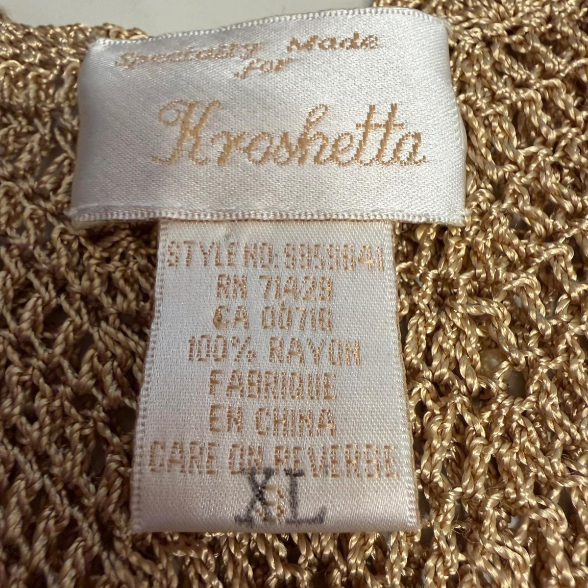 Vintage Kroshetta Gold Pearl-Detail Crochet Tunic | L — view 9