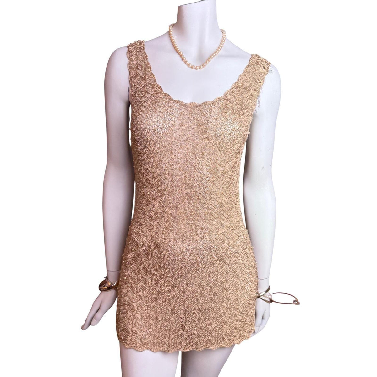 Vintage Kroshetta Gold Pearl-Detail Crochet Tunic | L — view 13