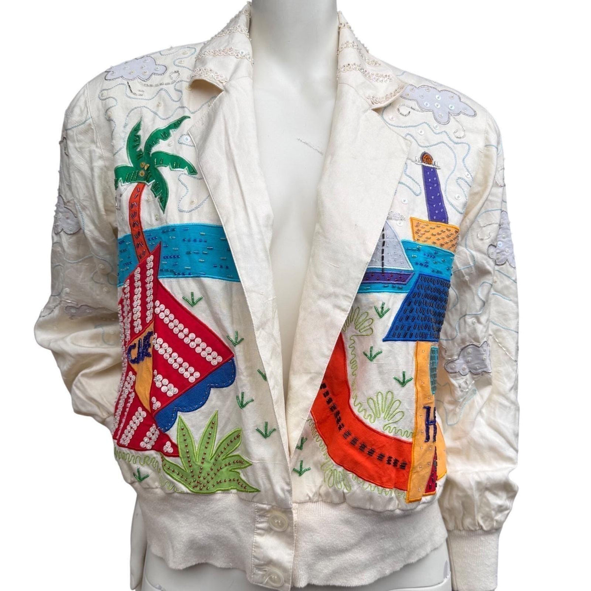 Vintage Marc D'Alcy Beaded Silk Bomber Jacket | S — view 1